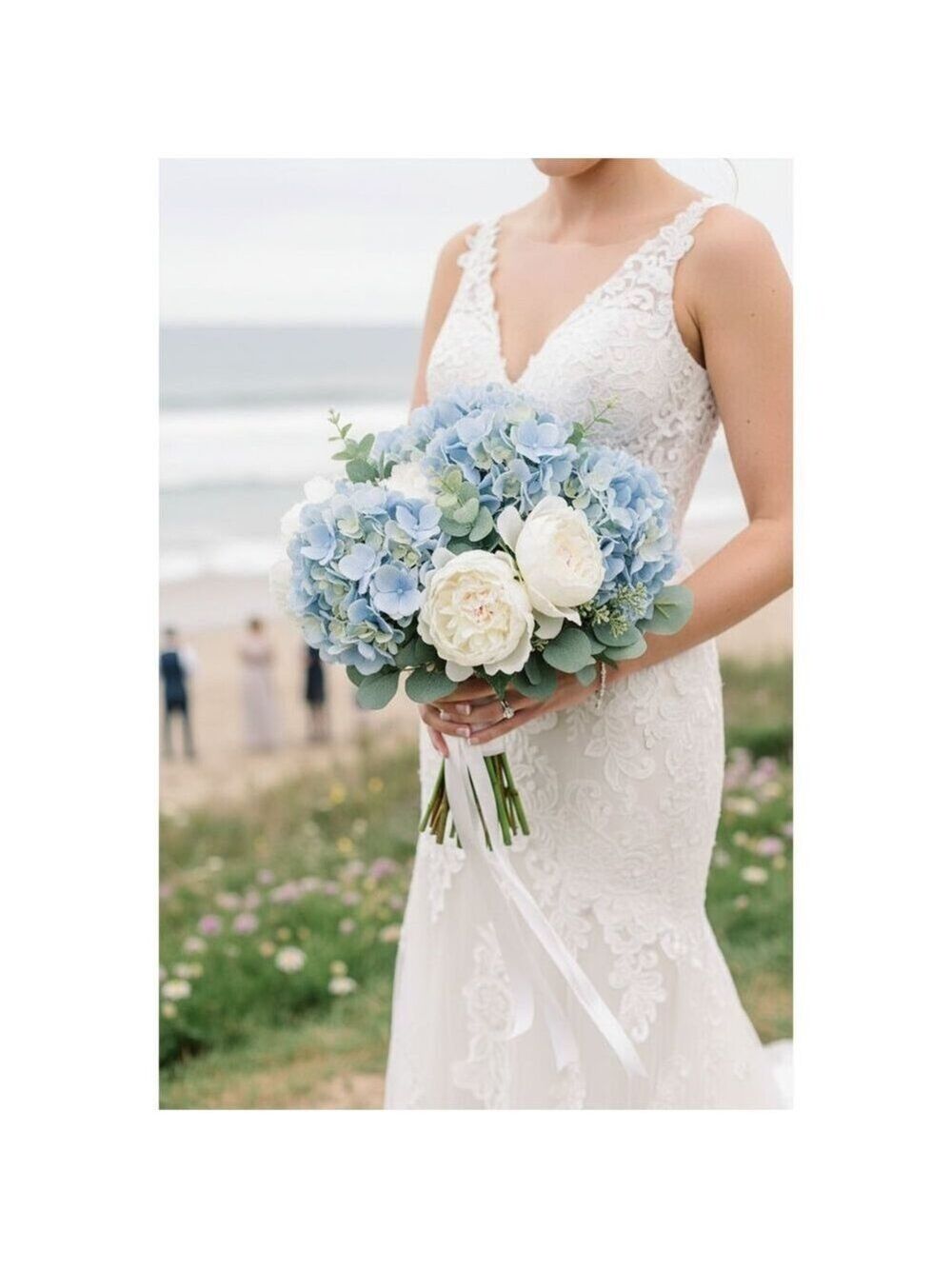 Soft Blue Artificial Hydrangea Stem Silk Flower Light Faux Floral Wedding Decor - Picture 2 of 12